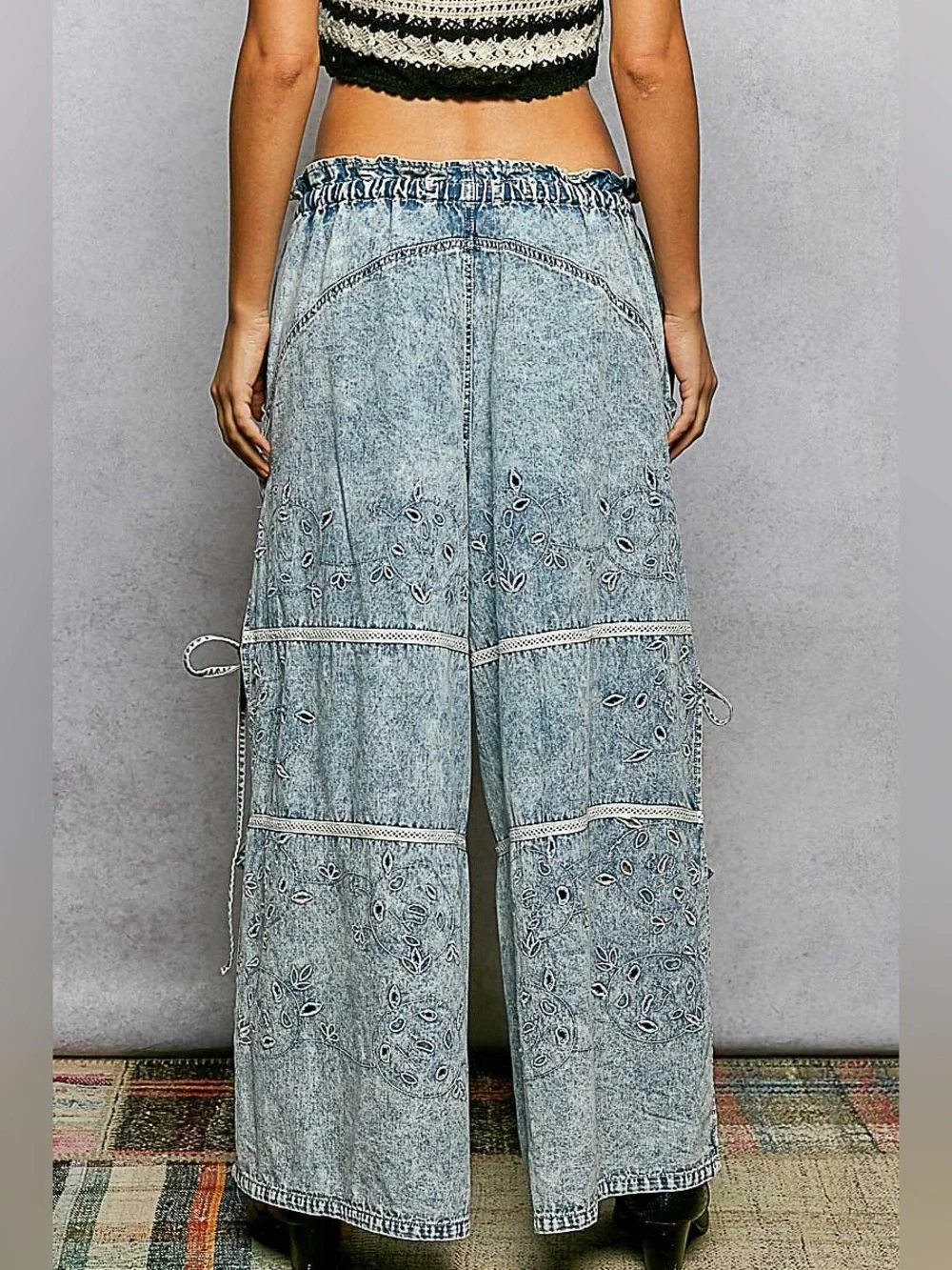 POL Light Blue Acid-Wash Embroidered Wide-Leg Jeans - Picture 5 of 8